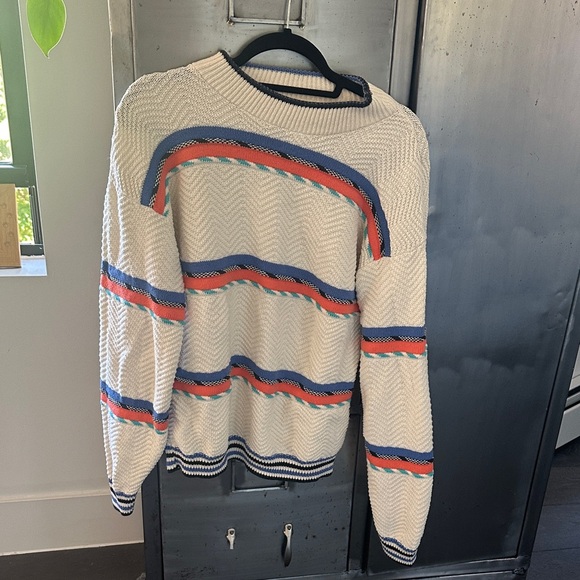 Striped Knit Sweater - White, Blue, orange - Picture 1 of 1